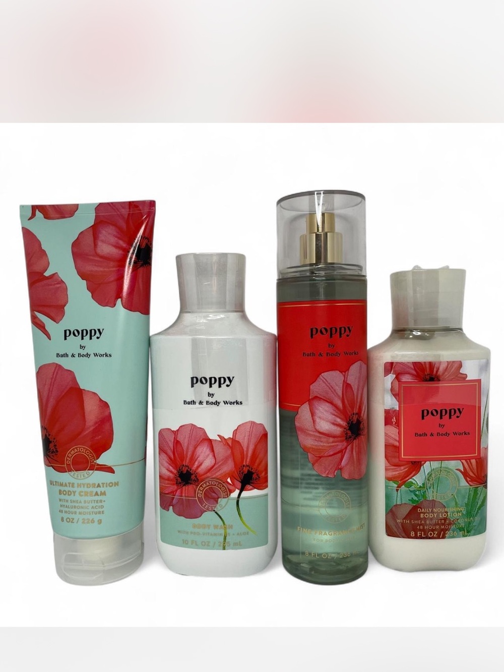 Bath & Body Works Poppy 4 Piece Gift Set Body Wash Lotion Cream & Fragrance Mist